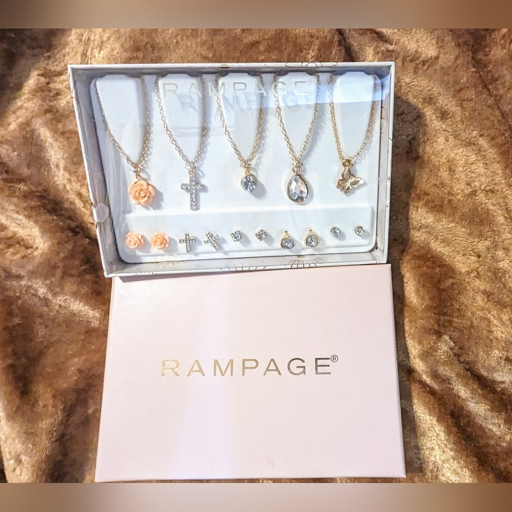 Rampage Gold Tone Necklace and Earring Set